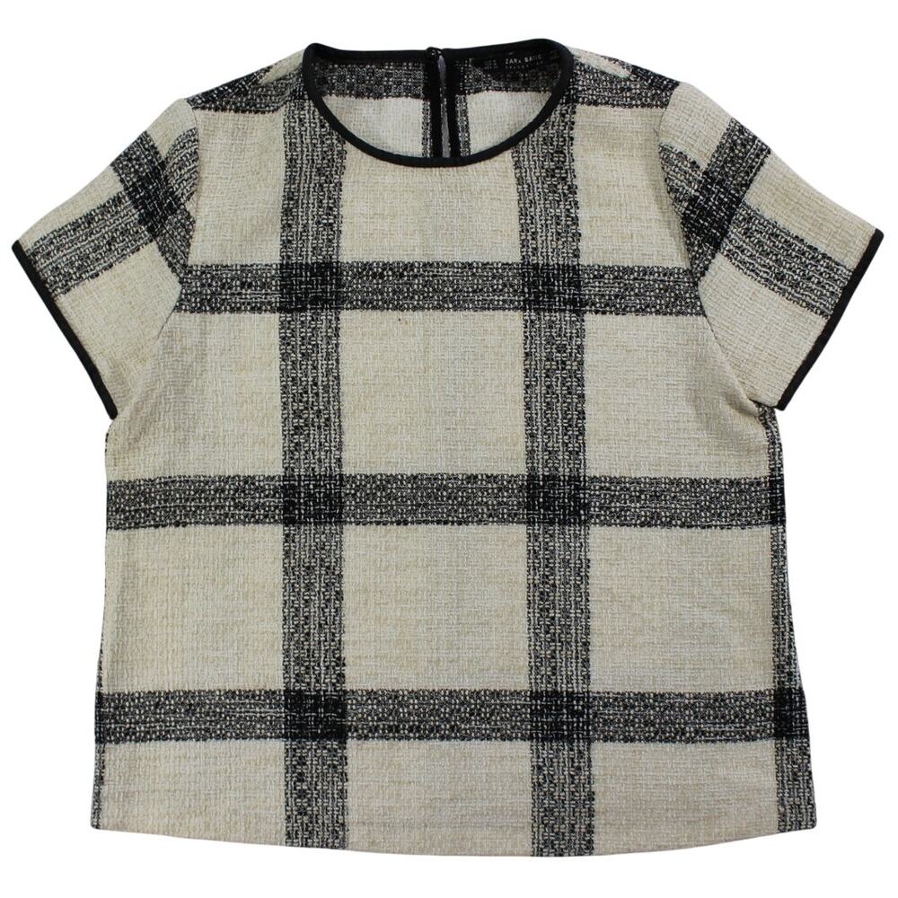 Zara Basic Cream Black Windowpane Plaid Boucle Tw… - image 1